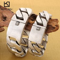 KALEN Vintage Stainless Steel Men's Bracelet Punk Thick Wrist Accessory Personality Party Jewelry 12/20/24/31MM Chunky Gift