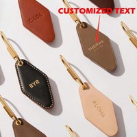 1pc Personalized PU Leather Keychain with Brass Key Ring, Double-sided Rhombus Car Key Ring, Father's Day Gift, Gift for Dad/Boy