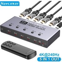 Navceker 8K HDMI 2.1 Switch Splitter 4K 240Hz 5 Port HDMI 2.1 Switcher with remote 5 In 1 Out for PS5 Xbox Series X Apple TV