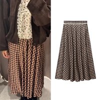 Women's Gingham Lace Skirt Spring Summer Casual High Waist Flared Hem Women Skirt Fashion Female Elegant Chic Skirts