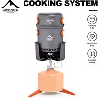 Widesea Portable Camping Stove Set Aluminum 1.3L Pot Wind Guard Canister Stand 2300W All-in-One for Outdoor Cooking Hiking Backp