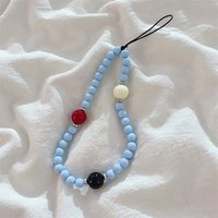 Korean INS Blue Color Beaded Phone Chain Easy Matching Charm Lanyard For iPhone 15 Samsung Universal Accessories Jewelry Pendant