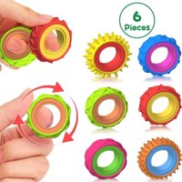 6PCS Rotating Fidget Ring Set Quiet Silicone Sensory Finger Spinner Anti-Anxiety Stress Relief Toy for Adults Office Home