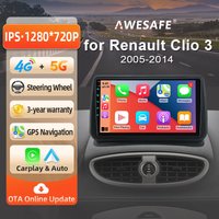 Autoradio Android AWESAFE 9 pouces pour Renault Clio 3 Clio III 2005-2014, CarPlay et Android Auto sans fil, navigation GPS, support multimédia, commande au volant, amplificateur de subwoofer, caméra