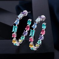 Huitan Big Rainbow CZ Hoop Earrings for Women Fashion Geometric Cubic Zircon Luxury Female Accessories Wedding Party New Jewelry
