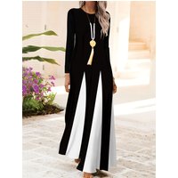 Long Sleeve Dress for Women Casual Style A Line Midi Dress Fall Winter Solid Color Loose Fit Comfortable Stretchy Everyday