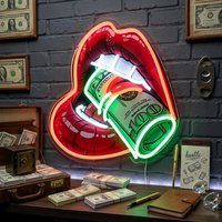 Money Neon Sign LED Dimmable USB Powered Red Lips Dollar Neon Light for Man Cave Accessories Game Room Bar Party Wall Decor Gift