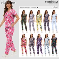 Medical Uniforms Trendy Print Scrub Set Women Stretch Soft Hospital Tops Pants Pet Clinic Doctor Costume Women Nurse Accessories