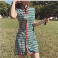 2024 Summer Stripe Vintage Patterns Qipao Girl Dress Women Dress Elegant Plaid Dresses Woman Party Night Cheongsam Chinese Dress