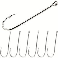 50 pieces/box Aberdeen extended straight handle fish hooks, carbon stainless steel fish hooks for freshwater and saltwater use