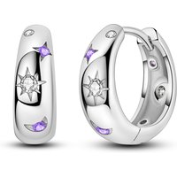 925 Sterling Silver Celestial Sun Moon Star Hoop Earring Purple CZ Dangle Earring for Women Party Wedding Versatile Jewelry Gift