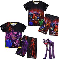 Smiling Critters Costume Children TShirt Short Sleeve Shorts Pyjamas Cartoon Purple Catnap Boys Girls Kids Halloween Sportswear