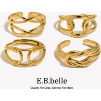 E.B.belle Line Opening Series Ring Knotted Coil Gold Plated Stainless Steel Anti-allergy Long-lasting Color Daily Versatile