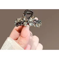 High-end Black Color Crystal Butterfly Hair Claw Exquisite Women's Back of Head Half-tied Hair Clip Fairy Metal Hair Grip