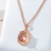 Wbmqda Big Oval Champagne Color Stone Pendant And Necklace For Women 585 Rose Gold Color Ethnic High Quality Daily Jewelry
