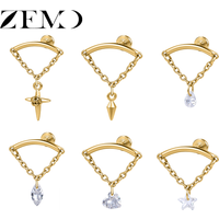 ZEMO 1 PC 16G Stainless Steel Lip Studs Chain Dangle Internal Thread Labret Lip Piercing Tragus Helix Cartilage Earrings Jewelry