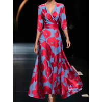 V-neck High Waisted Long Sleeved Geometric Printed Women's Dress Fashionable Street Daily Elegant Women's Dresses