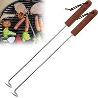 New Durable High Quality Stainless Steel Meat Turner Hook BBQ with Wooden Handle Meat Hook Food Flipper Hook Cooking Grilling