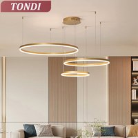 Minimalistyczny nowoczesny żyrandol Led oświetlenie domu szczotkowane pierścienie żyrandol montowany na suficie lampa wisząca złota i czarna ramka