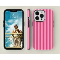 Luxury Striped Pink on Pink Phone Case For iPhone 17 Air 16 15 14 13 12 11 Pro Max Luxury Magnetic Double-layer Back Cover