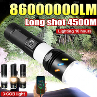 86000000LM High Power LED Flashlight Type-C Rechargeable Waterproof Torch with COB Side Light Portable Zoom Camping Fishing Lamp