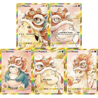 5Pcs Pokemon Cards PTCG Psyduck Snorlax Slowpoke Ponyta Lion Dance Series Collection Cards Anime Rare Holo Pokemon Cards Gift