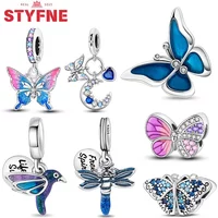 New S925 Silver Blue Dragonfly Butterfly Charms Beads Fit Original Bracelet DIY Fine Jewelry Accessories Beads for Women Gifts