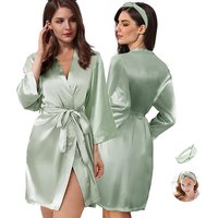2Pcs Womens Floral Kimono Robe Silk Robes Bride Bridesmaid Satin Robes Bridal Dressing Gown Silky Bathrobe