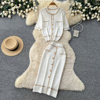Women Two Piece Sets Skirt Set Round Neck Short Sleeve Knit Tops Long Skirts A Line High Waist Y2k Streetwear Elegant Work 2026