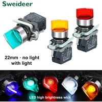 XB4 Knob Switch with Light 22mm 2/3Position Self Locking 1NO/2NO/1NO1NC Select Rotary Switch with LED 12V 24V 220V 10A Red Green
