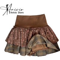 Women's Mirad Splicing Mini A-line Short Skirt Layered Grid Y2K Japanese Cute Harajuku Street Clothing Academy Retro Sexy Skirt