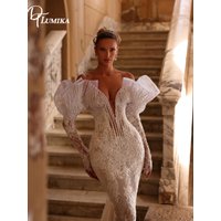 Glamorous Customized Mermaid Wedding Dress Off The Shoulder Puff Sleeves Beaded Lace Bridal Gown Vestido De Novia For Brides