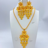 Nigeria Flower Necklace and Earrings Sets for Bridal Ethiopian Indian 24k Gold Color Dubai Jewelry Earrings Banquet Party Gifts