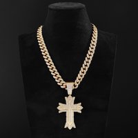 Hip Hop Pendant Cross Necklace Alloy Full Crystal Unisex Cuban Chain Clavicle Chain