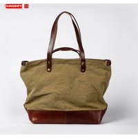 Men's Tote Bag Leather Canvas Bag With First Layer Cowhide Commuter Messenger Shoulder Bag Large Capacity Leisure Laptop Handbag
