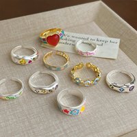 Silver Colour Painted Graffiti Zircon Heart Adjustable Ring For Women Party Hiphop Fine Jewelry Niche Design Accessories