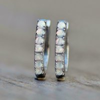 Huitan Graceful Imitation Opal Hoop Earrings Women Elegant Female Engagement Jewelry Silver Color Accessories for Wedding