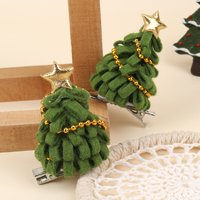 2pcs Cute Christmas Tree Hair Clips For Girls Green Tree Decor Hair Accessories With Glitter Star New Year Christmas Gifts