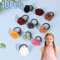 10Pcs Sweet Flower Elastic Hair Bands Camellia Floral Hair Ties Cute High Elasticity Scrunchies Girls Kids Children Accessories