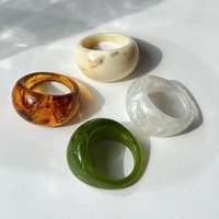 Set of 4 Autumn/Winter Color Gradient Resin Rings Geometric Irregular Oval Women's Everyday Stackable Jewelry NEW