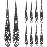 10pcs Long Artificial Nail Tips Metal Finger Claws For Halloween Party Vintage Fingertip Jewelry Decorative Rings Cosplay