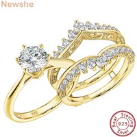 Newshe 14k Yellow Gold Plated Bridal Ring Set for Women 2Ct Round Cut AAAAA Zircon Wedding Engagement Anniversary Band BR1167_Y