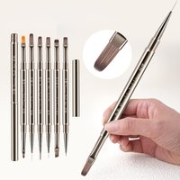 Silver Metal Nail Art Liner Brushes Carving Flat/Oval/Fine Angled Gel Double-end Brushes Manicure Painting Drawing Acrylic Pen