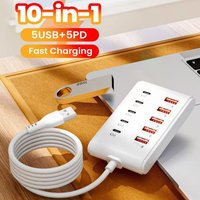 Multi Port USB Power Strip 10 in 1 Universal USB C Electrical Socket Adapter Desktop Charging Charger Station Type C HUB Charger