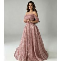 Luxury Shiny Sequines Evening Dresses Pink A Line Off The Shoulder Prom Dresses 2025 Long Fashion Formal Celebrity Prom Gowns