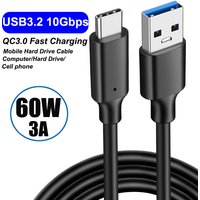 USB3.2 10Gbps Cable USB Type A to USB C 3.2 Gen2 Cable Data Transfer USB C SSD Hard Disk Cable 3A 60W QC 3.0 Fast Charging