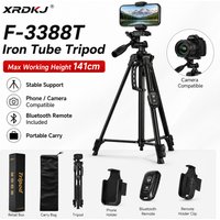 141cm Camera Tripod Stand with Bluetooth Remote, Portable Iron Tube Tripod for Phone DSLR SLR Camera, Travel Photography Stand w