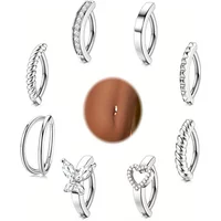 Bobisty 1Pc Surgical Steel Navel Rings Heart Butterfly Belly Button Piercing Reverse Navel Barbell Rings Piercing Jewelry