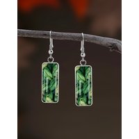 1 Pair of Earrings with Green Leaf Pattern and Convex Glass, Made of 316 Stainless Steel, Featuring Long Hooks. the Vintage and Simple Style Is Suitable for Women to Wear as Jewelry for Daily Gifting,