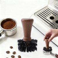 Solid Wood Handle Coffee Powder Bowl Brush Nylon Stiff Bristles Deep Clean Espresso Machine Handle/Powder Bowl Residue Cleaningr